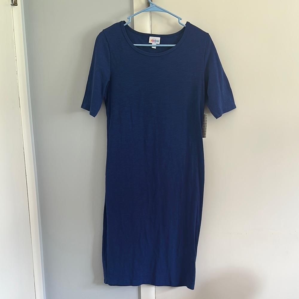 LuLaRoe Blue Sheath Midi Dress Crew Neck